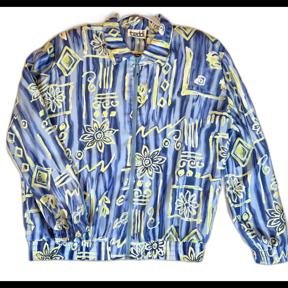 Vtg 80's TEDDI Geometric Retro Abstract Windbreaker Jacket Funky Boho Size L/XL